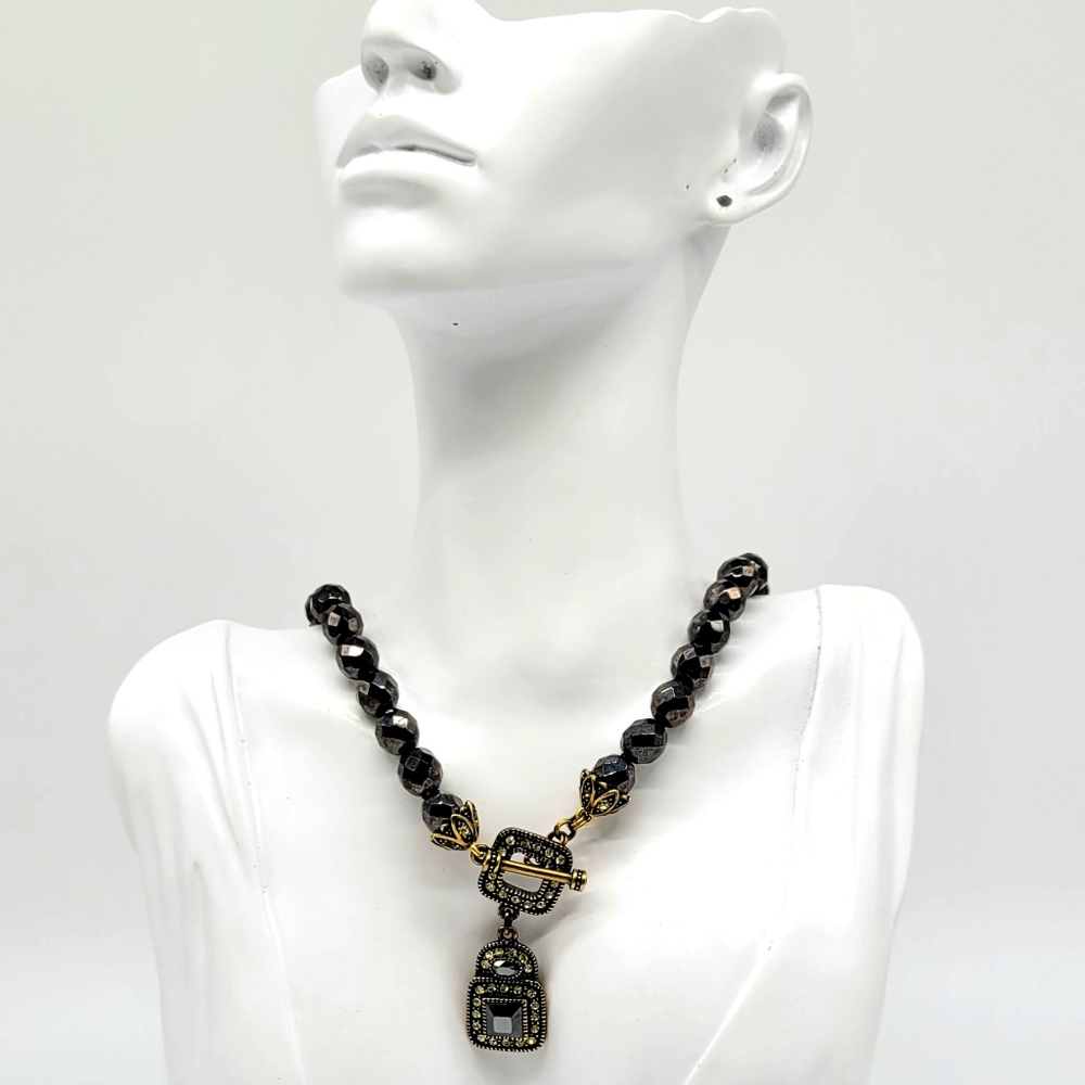Heidi Daus Hematite and Diamond Swarovski Crystal Small Geometric Necklace
